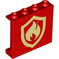 Деталь Лего Панель 1 х 4 х 3 С Боковыми Усилителями - Полые Штырьки С Рисунком Огонь Цвет Красный