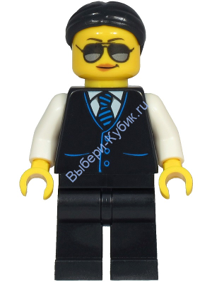 Limousine Driver - Female, Black Vest with Blue Striped Tie, Black Legs, Black Hair, Sunglasses