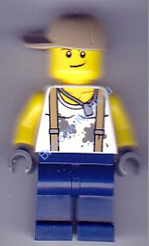 City Jungle Engineer - White Shirt with Suspenders and Dirt Stains, Dark Blue Legs, Dark Tan Cap with Hole, Smirk (60161)