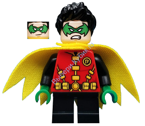 Robin - Green Mask and Hands, Black Short Legs, Yellow Scalloped Cape