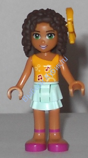 Friends Andrea, Light Aqua Layered Skirt, Bright Light Orange Top with Music Notes, Bow