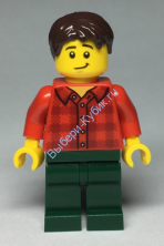 Man with Red Flannel Shirt, Dark Green Pants and, Dark Brown Hair