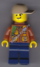City Jungle Explorer - Dark Orange Jacket with Pouches, Dark Blue Legs, Dark Tan Cap with Hole, Backpack, Lopsided Grin (60161)