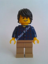 Plaid Button Shirt, Dark Tan Legs, Black Tousled Hair