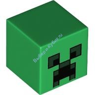 Деталь Лего Голова Минифигурки Майнкрафт Зомби Модифицированный Куб С Пикселизированными Черными И Темно-Зелеными Глазами И Хмурым Рисунком Открытого Рта Цвет Зеленый