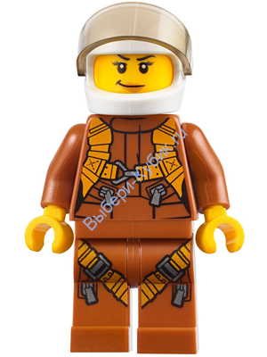 City Jungle Helicopter Pilot Female - Dark Orange Jumpsuit, Dark Orange Legs with Straps, White Helmet, Trans-Black Visor, Peach Lips